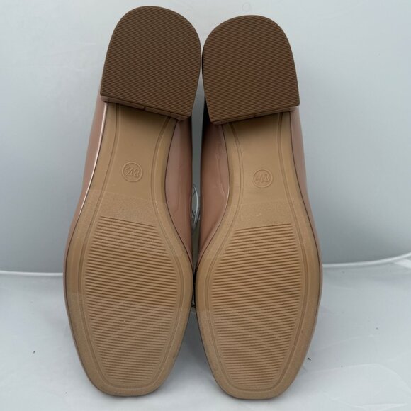 A New Day Beige Patent Leather Look Ballet Flats Size 8.5 Bow Accent Block Heel - Picture 10 of 10